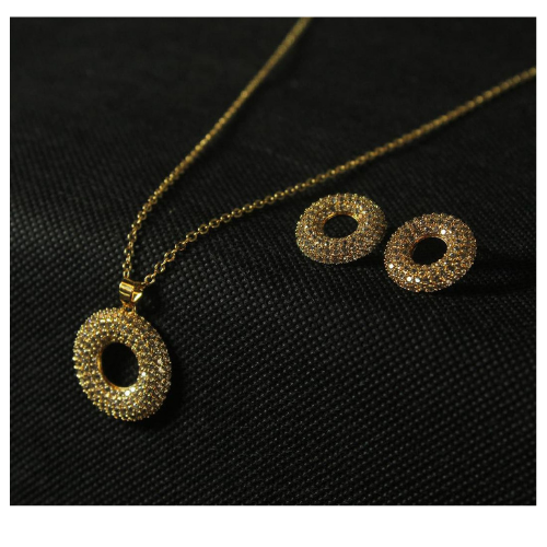 Zircon Necklaces Brass Gold Plated