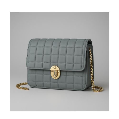 Gray Embossed Leather Handbag
