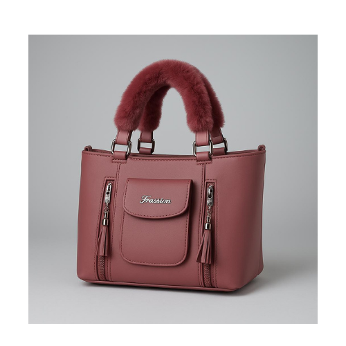 Luxury Fur Handle Leather Handbag